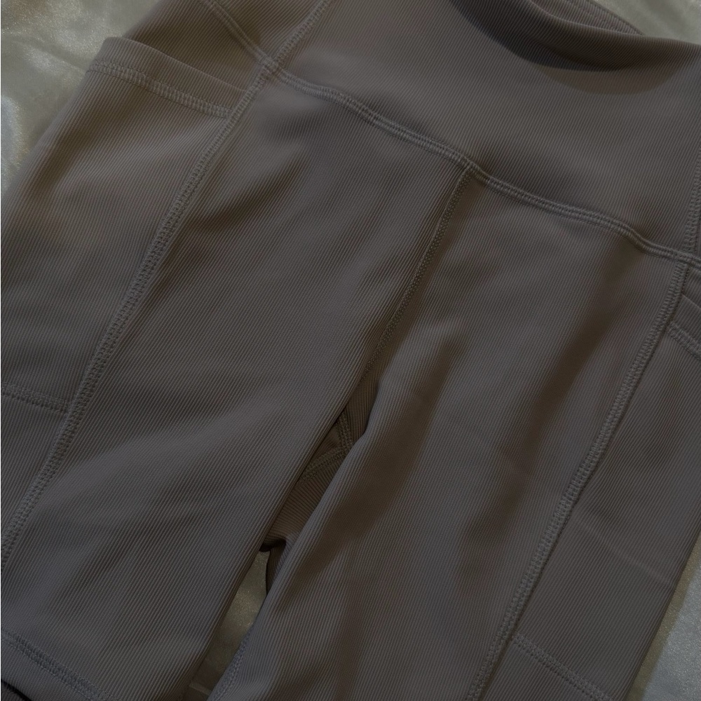 Seam-Panel Ribbed Biker Shorts in Taupe